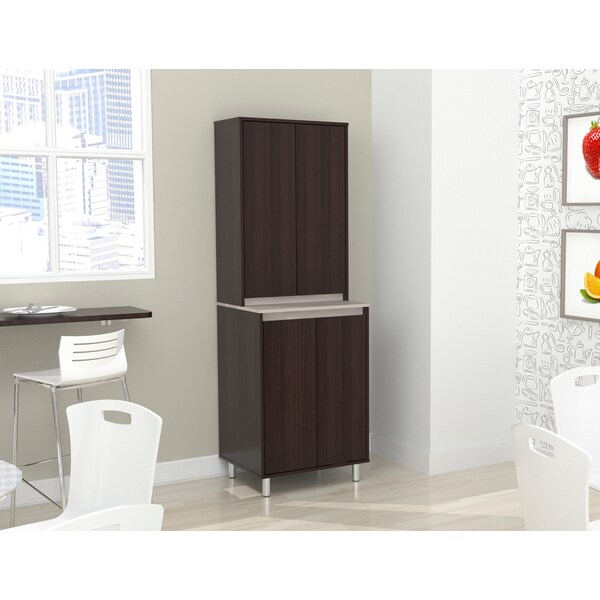 Breakroom Cabinet With 4-Doors 23.62 in W x 11.89 in D x 70.87 in H in Espresso and Amber Grey